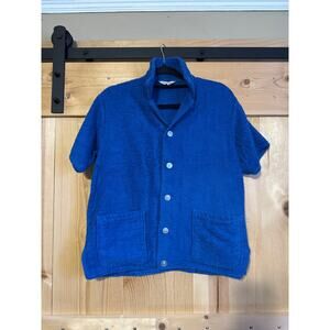 Vintage Sears Terry Cloth Blue Pool Beach Men’s Button Down Shirt M